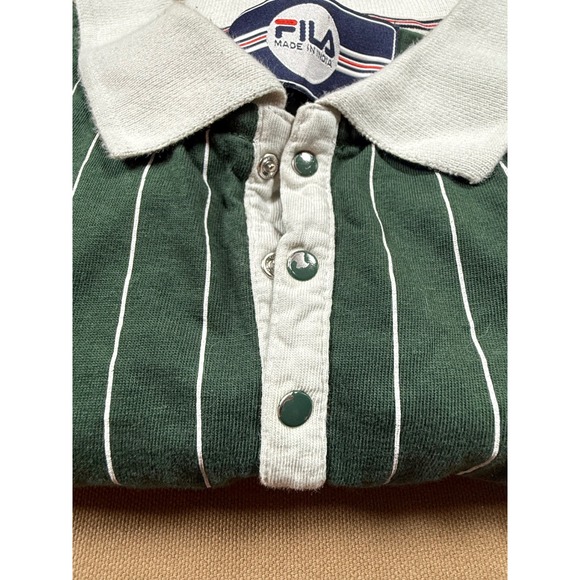 Vintage FILA Mens Large Polo Shirt, Green Striped Collared Short Sleeve Top - Picture 1 of 9